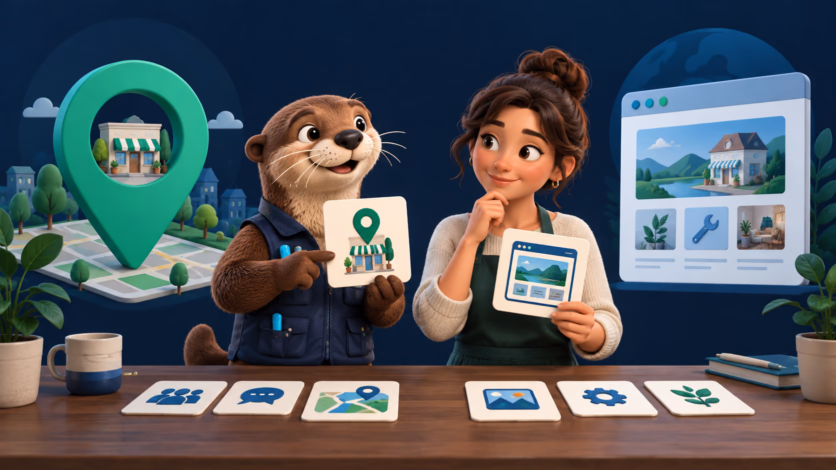 Billy helping a local service-business owner compare a map location card and a website card